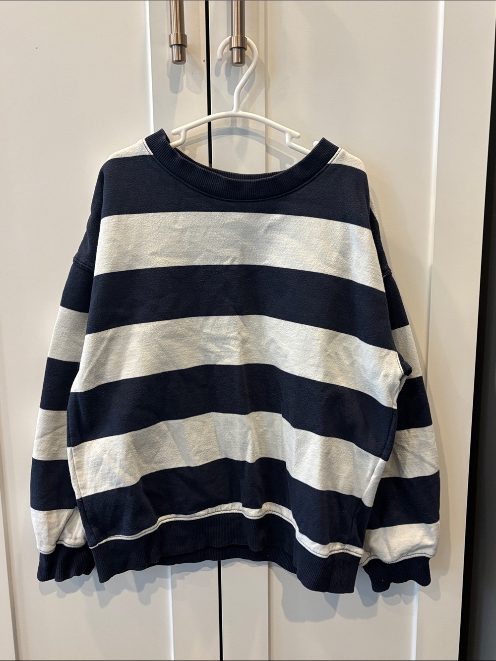 H&M Navy and White Striped Crewneck Sweater